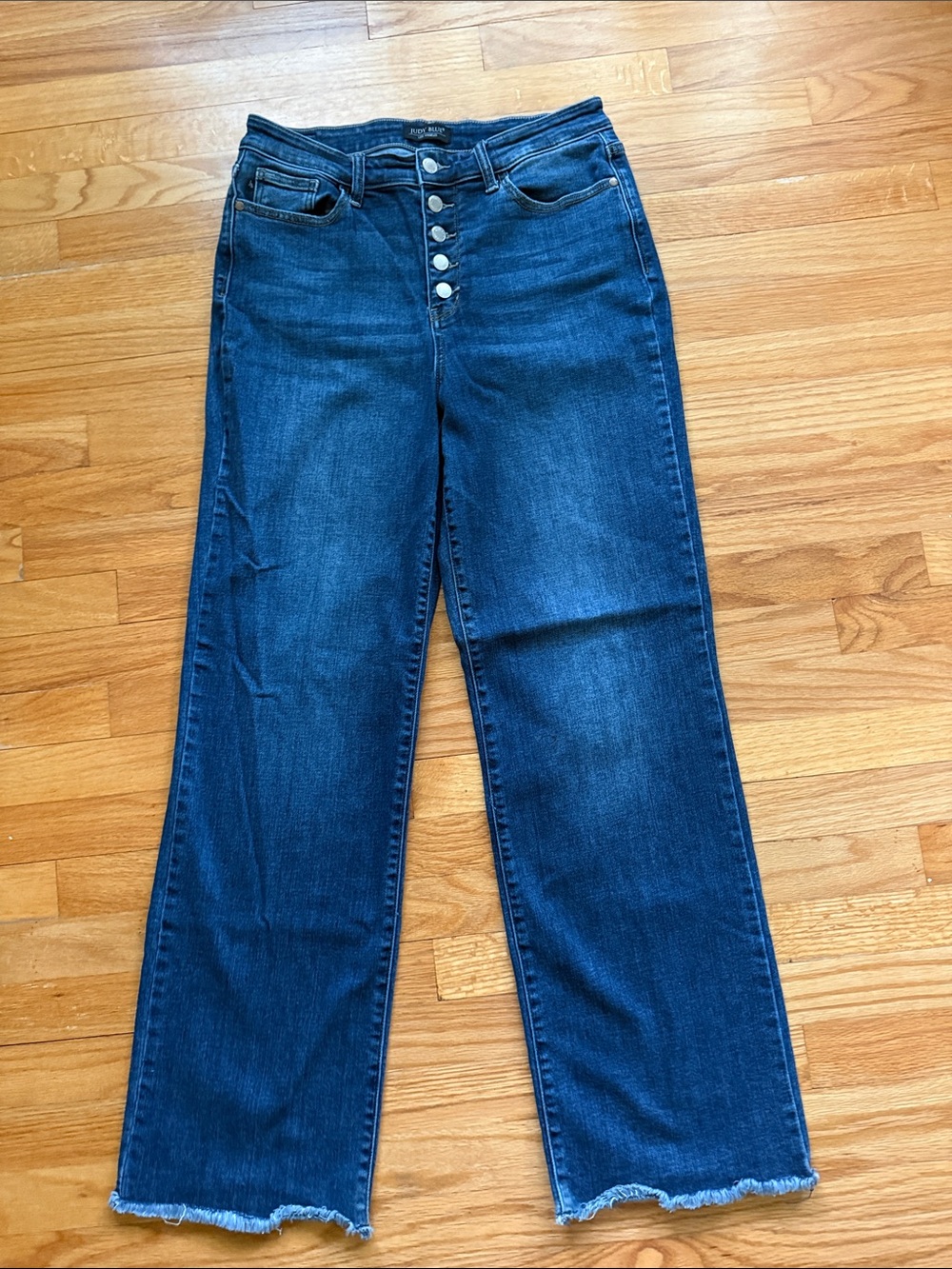 Judy Blue Wide Leg High Rise Jeans Size 13/31 Blue Button Fly Raw Hem Flaw